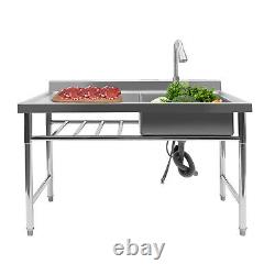 Thickened Commercial Sink Prep Table +360°Faucet Free-Standing Stainless Steel
