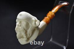 VIKING figure pipe New Handmade Block Meerschsum W Case-stand#422 Free Shipping