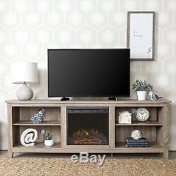 WE Furniture 70 Wood Fireplace TV Stand Console, Driftwood FREE SHIP
