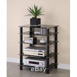 Walker Edison Glass Metal Black Media Component Stand/Tower, New, Free Shipping