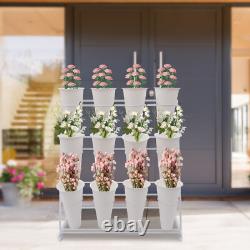 White Flower Display Stand + 12PCS Buckets 3-Layer Metal Plant Stand with Wheels