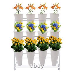 White Flower Display Stand + 12PCS Buckets 3-Layer Metal Plant Stand with Wheels