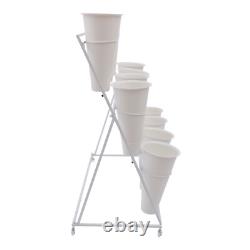 White Flower Display Stand + 12PCS Buckets 3-Layer Metal Plant Stand with Wheels