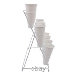 White Flower Display Stand + 12PCS Buckets 3-Layer Metal Plant Stand with Wheels