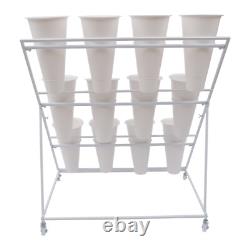 White Flower Display Stand + 12PCS Buckets 3-Layer Metal Plant Stand with Wheels