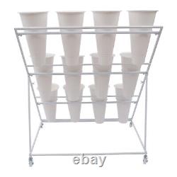 White Flower Display Stand + 12PCS Buckets 3-Layer Metal Plant Stand with Wheels