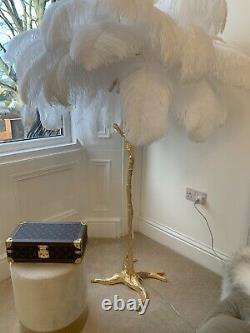 White Ostrich Feather Designer Standing Lanp Gold Base Ready To Ship Harrods