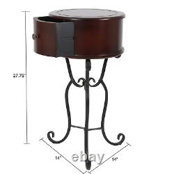 Wood End Side Table Round Bedside Drawer Small Modern Plant Stand Base Antique