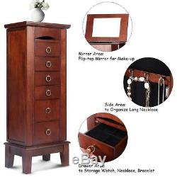 Wood Jewelry Cabinet Armoire Storage Box Chest Stand Organizer Necklace US Ship